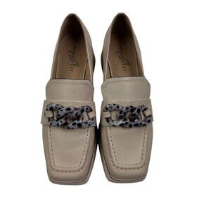 Naked Feet Privy In Chamois Platform Square Toed Tortoise Shell Chain Loafers 8M